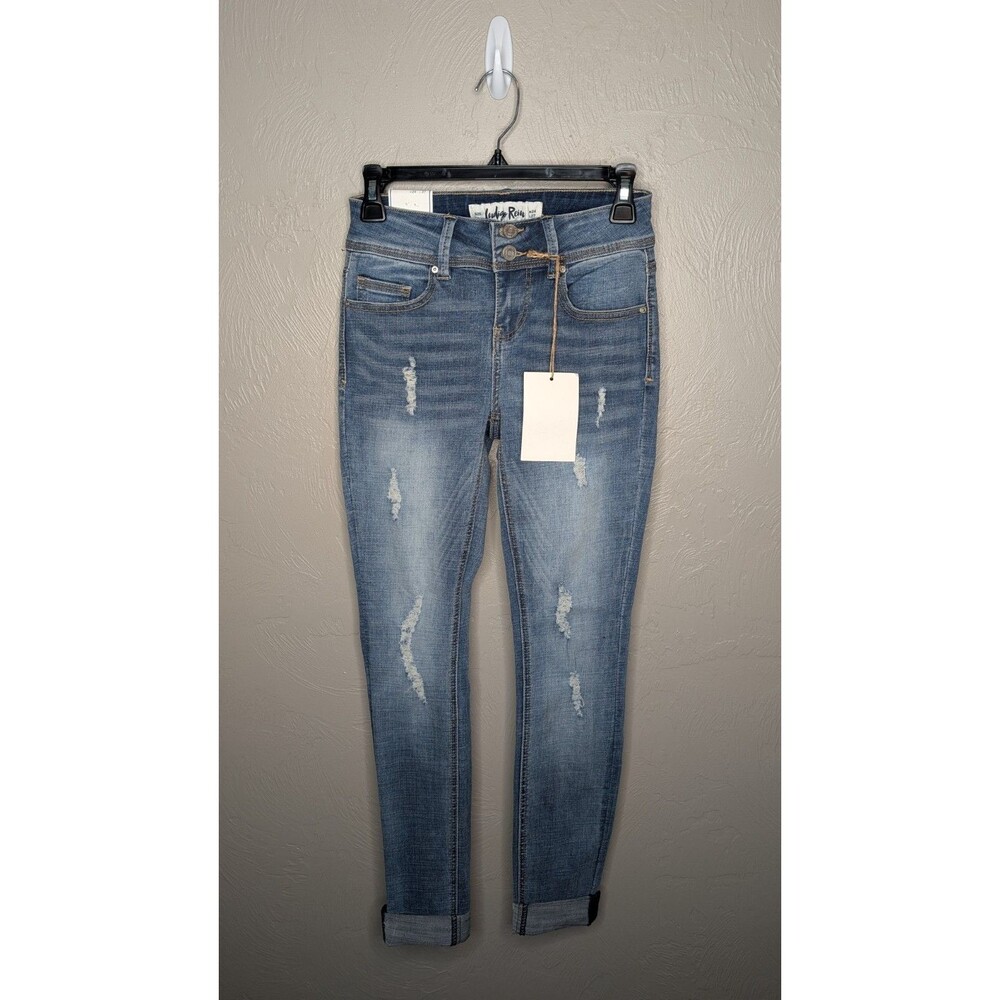 NWT Indigo Rein Womens 24 High Rise Ankle Skinny Stretch Cuffed Jeans